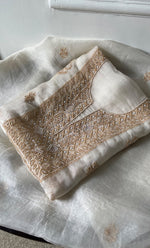 将图像加载到图库查看器中， Women&#39;s Lakhnavi Handcrafted Pure Organza Chikankari Unstitched Kurta And Dupatta Set- HONC0308250
