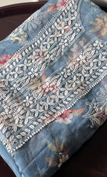 将图像加载到图库查看器中， Disha Women's Lakhnavi Handcrafted Organza Chikankari Unstitched Kurti Fabric - HONC0332154