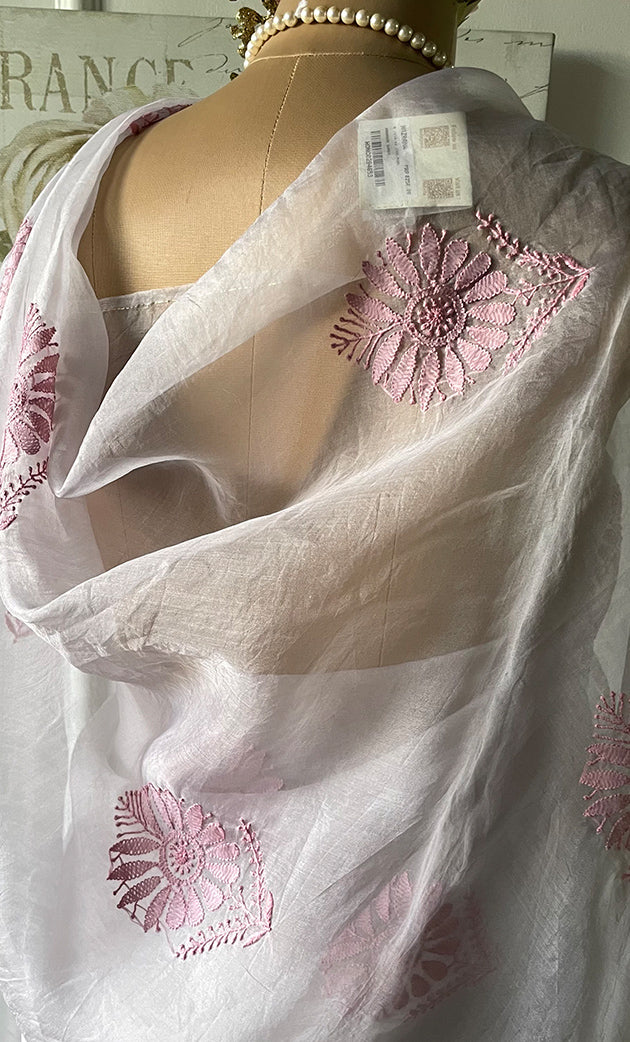 Women's Lucknowi Handcrafted Pure Organza Silk Chikankari Saree - HONC0294653