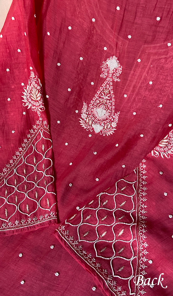Women's Lakhnavi Handcrafted Mul Chanderi Semi - stitched Kurta And Dupatta Set- HONC0328240