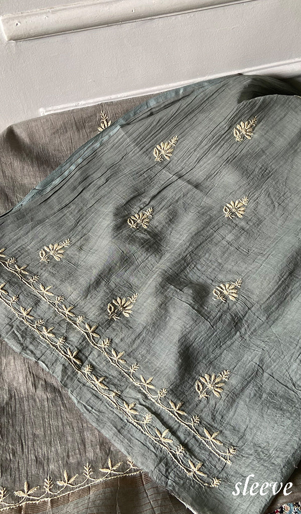 Women's Lakhnavi Handcrafted Mul Chanderi Unstitched Chikankari Full Suit - HONC0353415