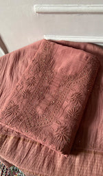 Load image into Gallery viewer, Women's Lakhnavi Handcrafted Maheswari Mul Chanderi Unstitched Chikankari Full Suit Material - HONC0278101