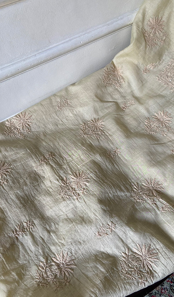 Women's Lakhnavi Handcrafted Mul Chanderi Unstitched Chikankari Full Suit Material - HONC0345323