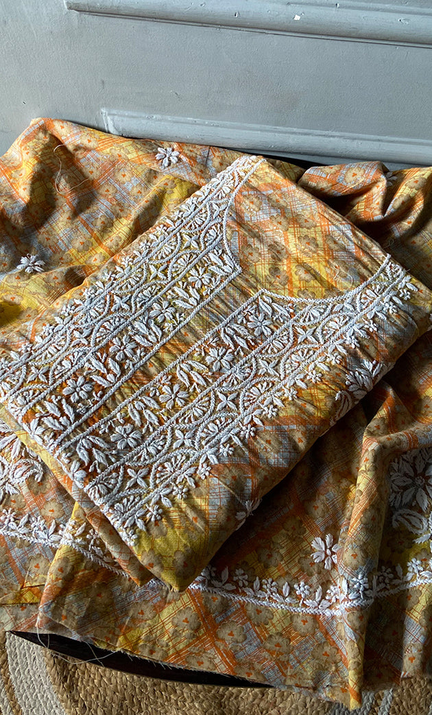 Women's Lakhnavi Handcrafted Cotton Chikankari Kurta And Kurta Dupatta Set - HONC0289884