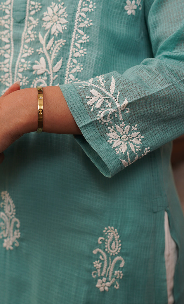 Women's Lakhnavi Handcrafted Kota Cotton Chikankari Kurti - HONC0306029