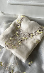 将图像加载到图库查看器中， Alfia Women&#39;s Lakhnavi Handcrafted Pure Organza Chikankari Unstitched Kurta And Dupatta Set- HONC0329249
