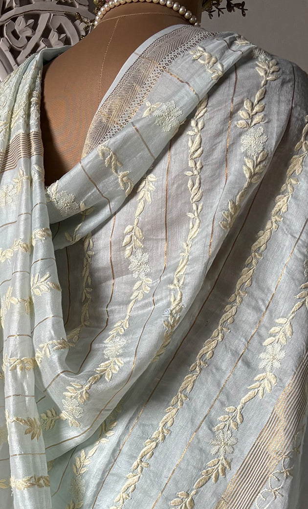Women's Lakhnavi Handcrafted Chanderi Silk  Chikankari Saree - HONC0312050