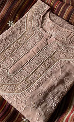 Load image into Gallery viewer, Women&#39;s Lakhnavi Handcrafted Pure Silk Georgette Semi - Stitched Chikankari Kurta And Dupatta Set - HONC0302217
