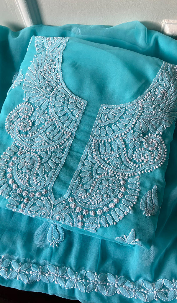 Laila Women's Lucknowi Handcrafted Faux-Georgette Chikankari Suit Material - HONC0263007