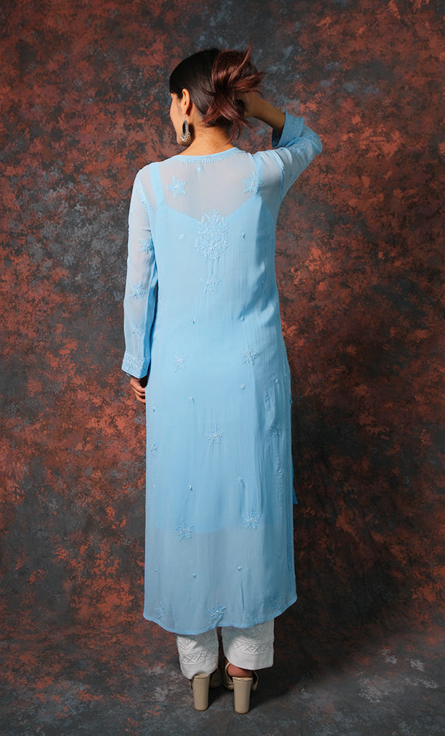 Fareeha Women's Lakhnavi Handcrafted Viscose Georgette Chikankari Kurti - HONC0318837