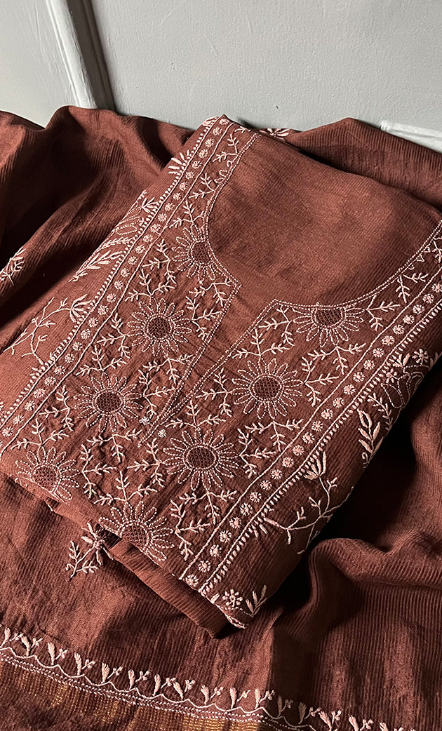 Women's Lakhnavi Handcrafted Maheshwari Mul Chanderi Unstitched Kurta And Dupatta Set- HONC0268528