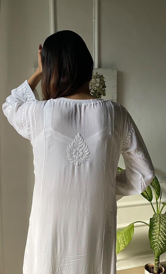 Women's Lucknowi Handcrafted Modal Cotton Chikankari Anarkali Dress - HONC0303892