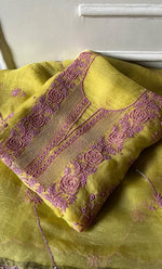 将图像加载到图库查看器中， Gulaab Women's Lakhnavi Handcrafted Pure Organza Chikankari Unstitched Kurta And Dupatta Set- HONC0311853