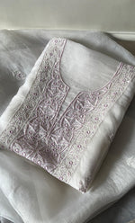 将图像加载到图库查看器中， Women&#39;s Lakhnavi Handcrafted Pure Organza Chikankari Unstitched Kurta And Dupatta Set- HONC0288321

