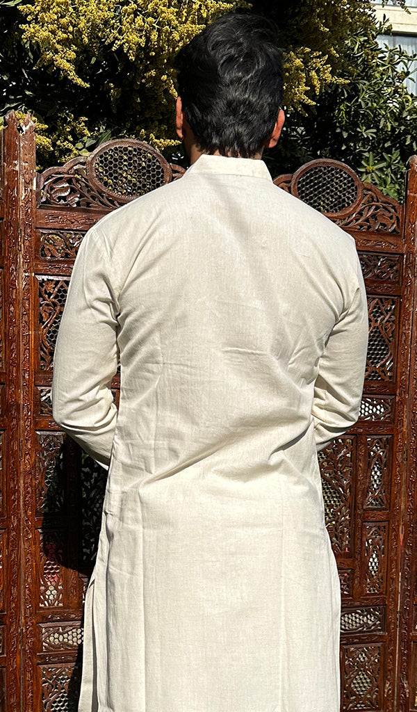 Men's Lucknowi Handcrafted Cotton Chikankari Kurta - HONC0342354