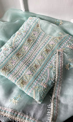 Load image into Gallery viewer, Women&#39;s Lakhnavi Handcrafted Pure Organza Chikankari Unstitched Kurta And Dupatta Set- HONC0321452
