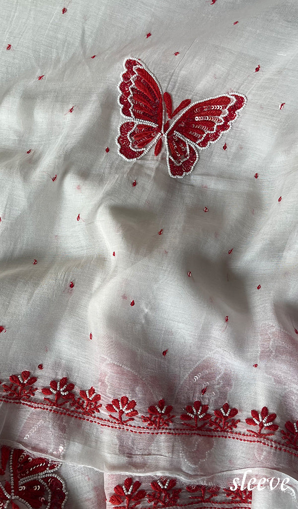 Women's Lakhnavi Handcrafted Mul Chanderi Unstitched Kurta And Dupatta Set - HONC0288844