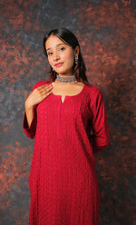 将图像加载到图库查看器中， Women&#39;s Lucknowi Handcrafted Modal Cotton Chikankari Kurti - HONC0327126
