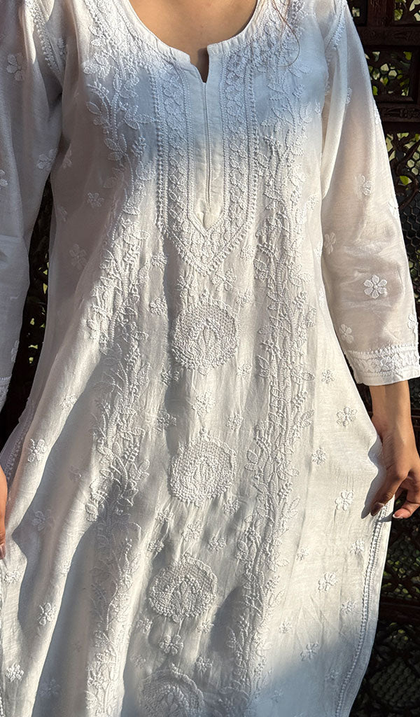 Women's Lucknowi Handcrafted Chanderi Silk Chikankari Kurti - HONC0126984