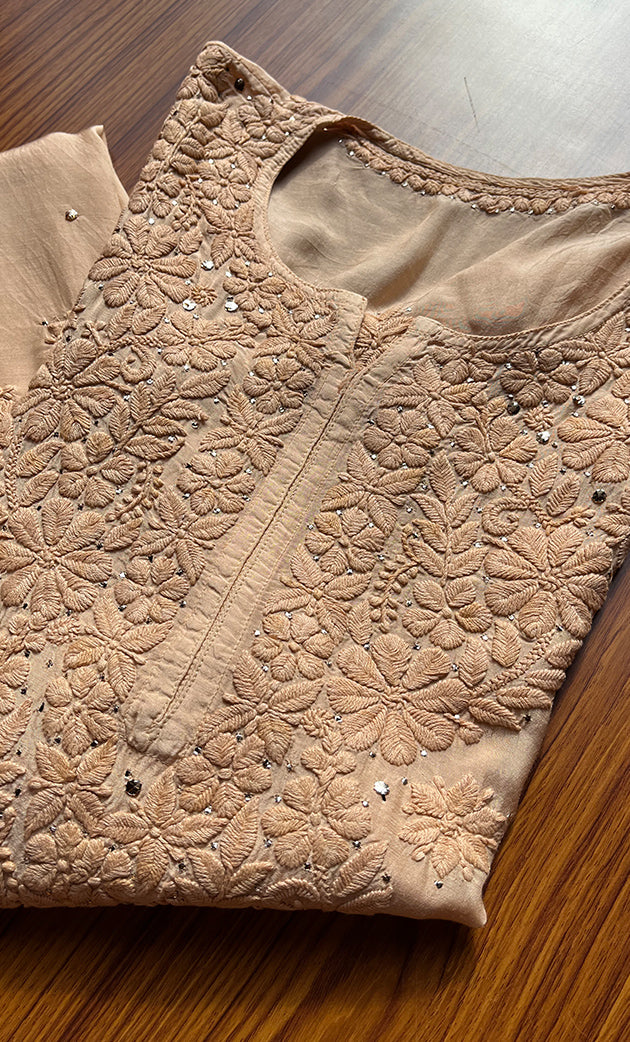 Women's Lakhnavi Handcrafted Muslin Chikankari Kurti- HONC0175642