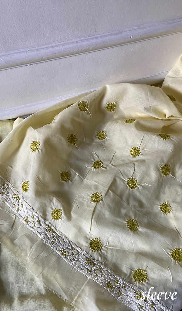 Women's Lakhnavi Handcrafted Unstitched Cotton Chikankari Suit Material - HONC0351040