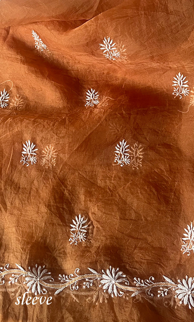 Women's Lakhnavi Handcrafted Pure Organza Chikankari Unstitched Kurta And Dupatta Set- HONC0319189