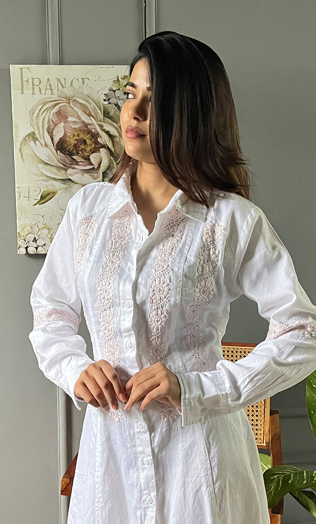 Niyat Women's Lucknowi Handcrafted Cotton Chikankari Long Dress - HONC0303746