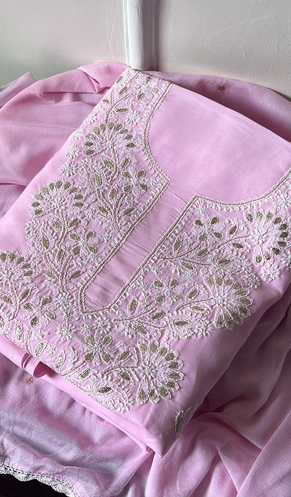 Women's Lakhnavi Handcrafted Cotton Chikankari Suit Material - HONC0232460