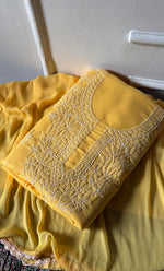 Load image into Gallery viewer, Women's Lakhnavi Handcrafted Unstitched Cotton Chikankari Suit Material - HONC0316591