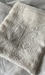 Load image into Gallery viewer, Women&#39;s Lakhnavi Handcrafted Pure Organza Chikankari Unstitched Kurta And Dupatta Set- HONC0303190
