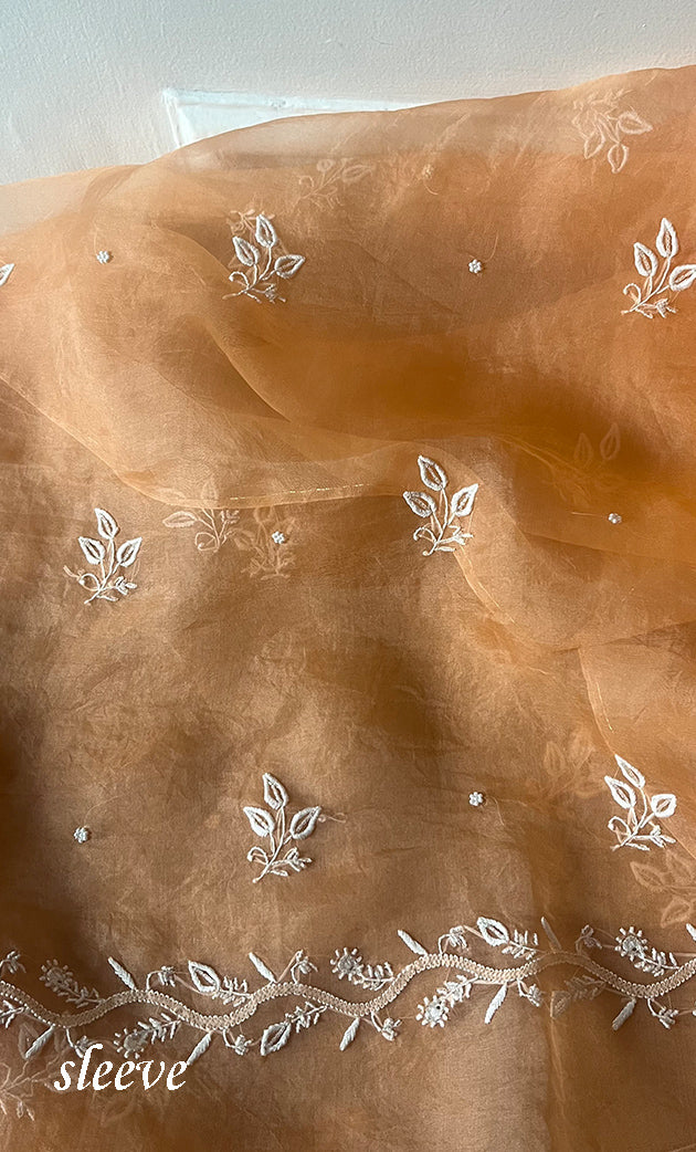 Women's Lakhnavi Handcrafted Pure Organza Chikankari Unstitched Kurta And Dupatta Set- HONC0307946