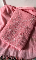 Load image into Gallery viewer, Women&#39;s Lakhnavi Handcrafted Mul Chanderi Unstitched Chikankari Full Suit Material - HONC0314658
