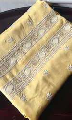 将图像加载到图库查看器中， Lucknowi Handcrafted Chanderi Silk Chikankari Unstitched Unisex Kurta Fabric - HONC0322110