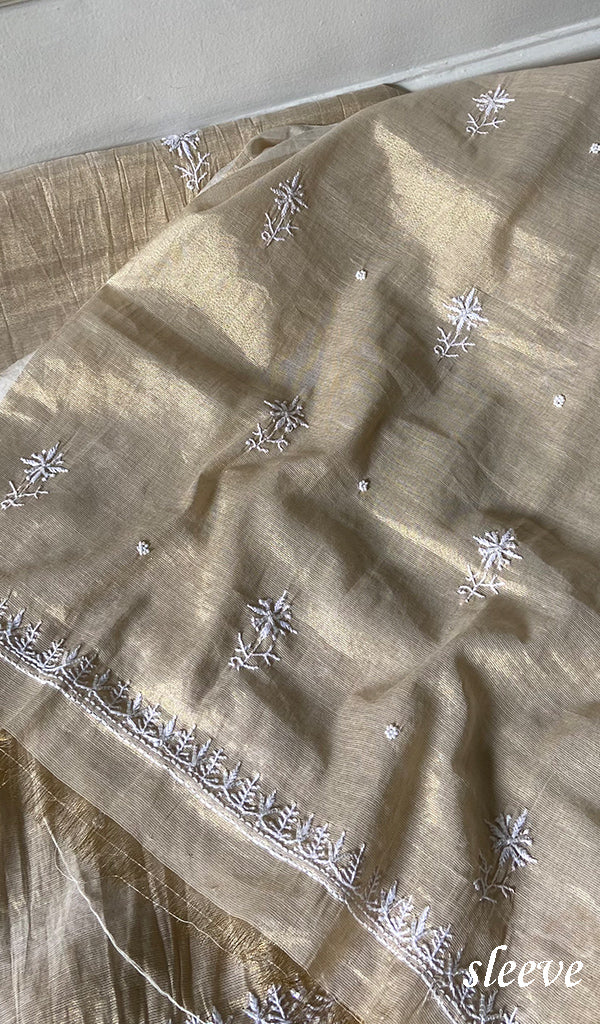 Women's Lakhnavi Handcrafted Tissue Chanderi Unstitched Chikankari Kurta And Dupatta Set - HONC0347896