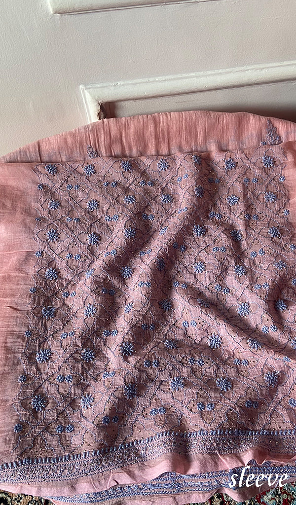 Women's Lakhnavi Handcrafted Mul Chanderi Unstitched Kurta And Dupatta Set - HONC0320355