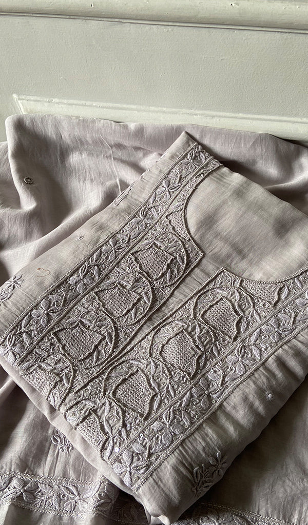 Women's Lakhnavi Handcrafted Muslin Unstitched Chikankari Full Suit - HONC0344385