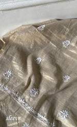 Load image into Gallery viewer, Women's Lakhnavi Handcrafted Tissue Chanderi Unstitched Chikankari Kurta And Dupatta Set - HONC032400