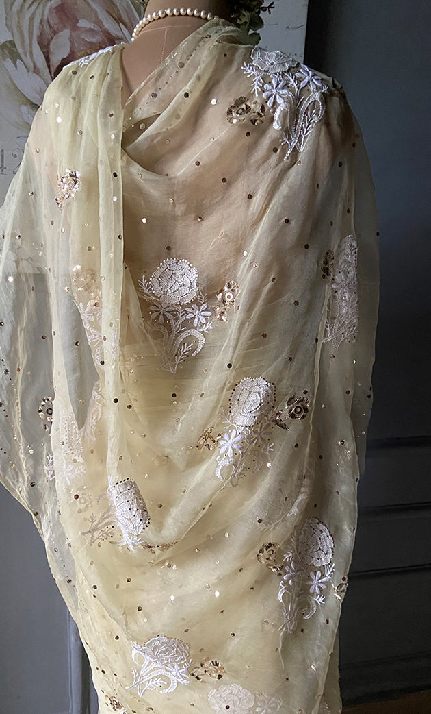 Women's Lucknowi Handcrafted Pure Organza Silk Chikankari Saree - HONC0271152