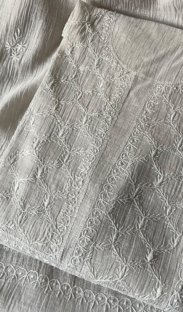 Women's Lucknowi Handcrafted Tissue Chanderi Chikankari Semi-Stitched Kurta and Dupatta Set- HONC0257414