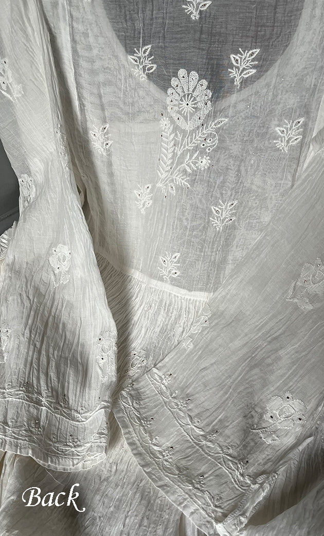 Women's Lakhnavi Handcrafted Mul Chanderi Semi - Stitched Angrakha And Dupatta Set- HONC0303236