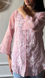 Load image into Gallery viewer, Vaanya Women's Lakhnavi Handcrafted Mul Chanderi Chikankari Top - HONC0334315