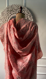 Load image into Gallery viewer, Women's Lakhnavi Handcrafted Tussar Silk Chikankari Saree - HONC0314578