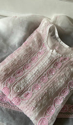 Load image into Gallery viewer, Women's Lucknowi Handcrafted Pure Organza Silk Chikankari Semi- stitched Kurta Dupatta Set- HONC0359785