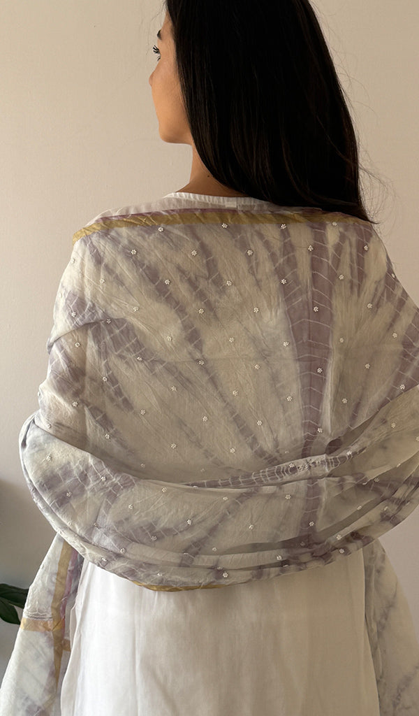 Women's Lakhnavi Handcrafted Mul Chanderi Chikankari Dupatta - HONC0320018