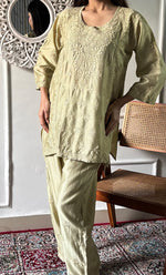 Load image into Gallery viewer, Imara Women's Lakhnavi Handcrafted Chanderi Silk Chikankari Top And Pant Set - HONC0340438