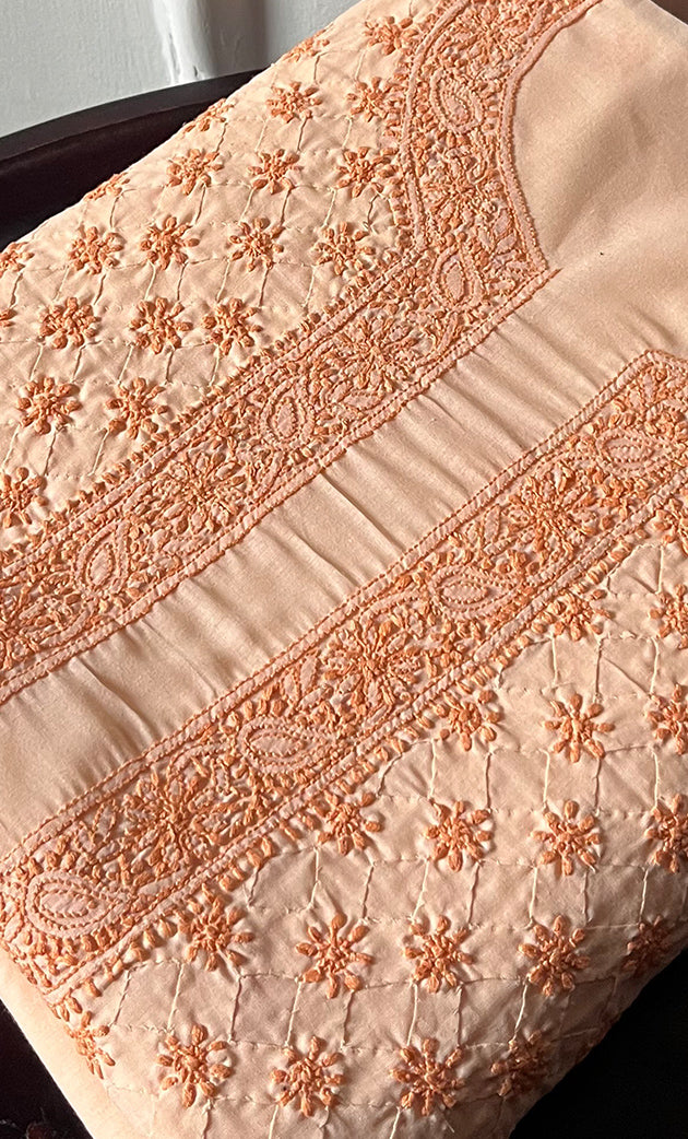 Lucknowi Handcrafted Cotton Chikankari Unstitched Men's Kurta Fabric - HONC0289827