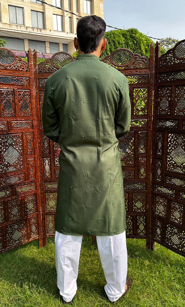 Men's Lucknowi Handcrafted Cotton Chikankari Kurta - HONC0324706