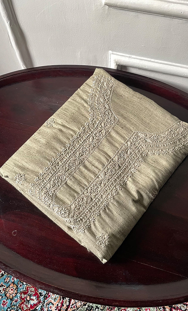 Lucknowi Handcrafted Cotton Chikankari Unstitched Men's Kurta Fabric - HONC0306857