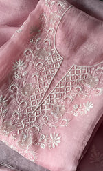 Load image into Gallery viewer, Women&#39;s Lakhnavi Handcrafted Pure Organza Chikankari Semi - stitched Kurta And Dupatta Set- HONC0307953
