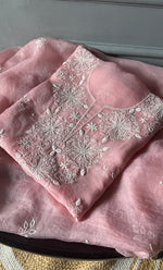 Load image into Gallery viewer, Women&#39;s Lakhnavi Handcrafted Pure Organza Chikankari Unstitched Kurta And Dupatta Set- HONC0305193
